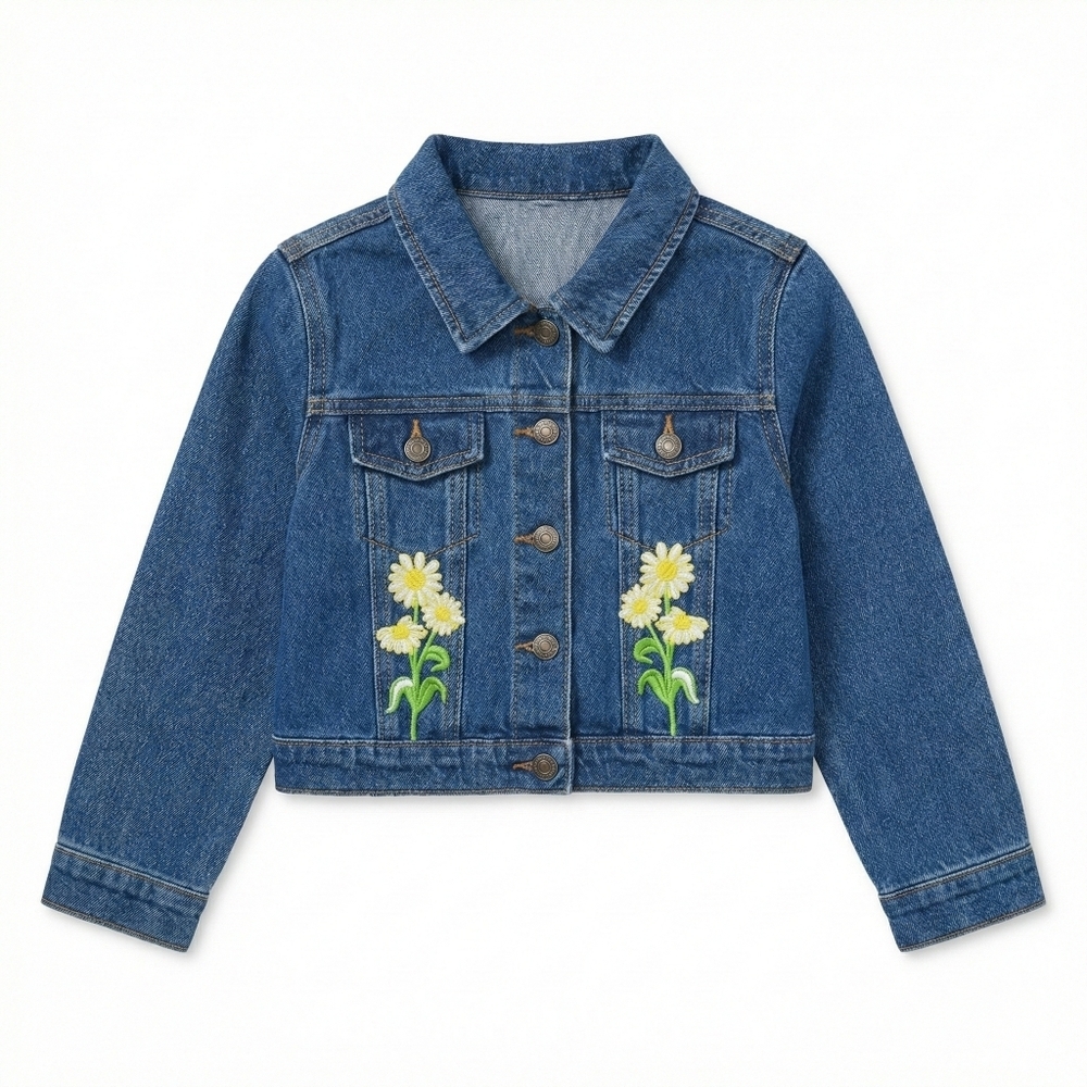 Kids Denim Jacket Floral Embroidery Size 4